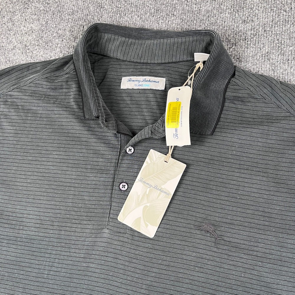 Tommy Bahama IslandZone Polo Shirt Mens XL Gray Striped Cotton Stretch NEW NWT